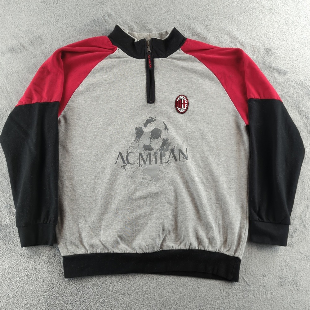 AC Milan Sweatshirt Mens XXL Quarter Zip Gray Red Black Soccer Pullover Raglan